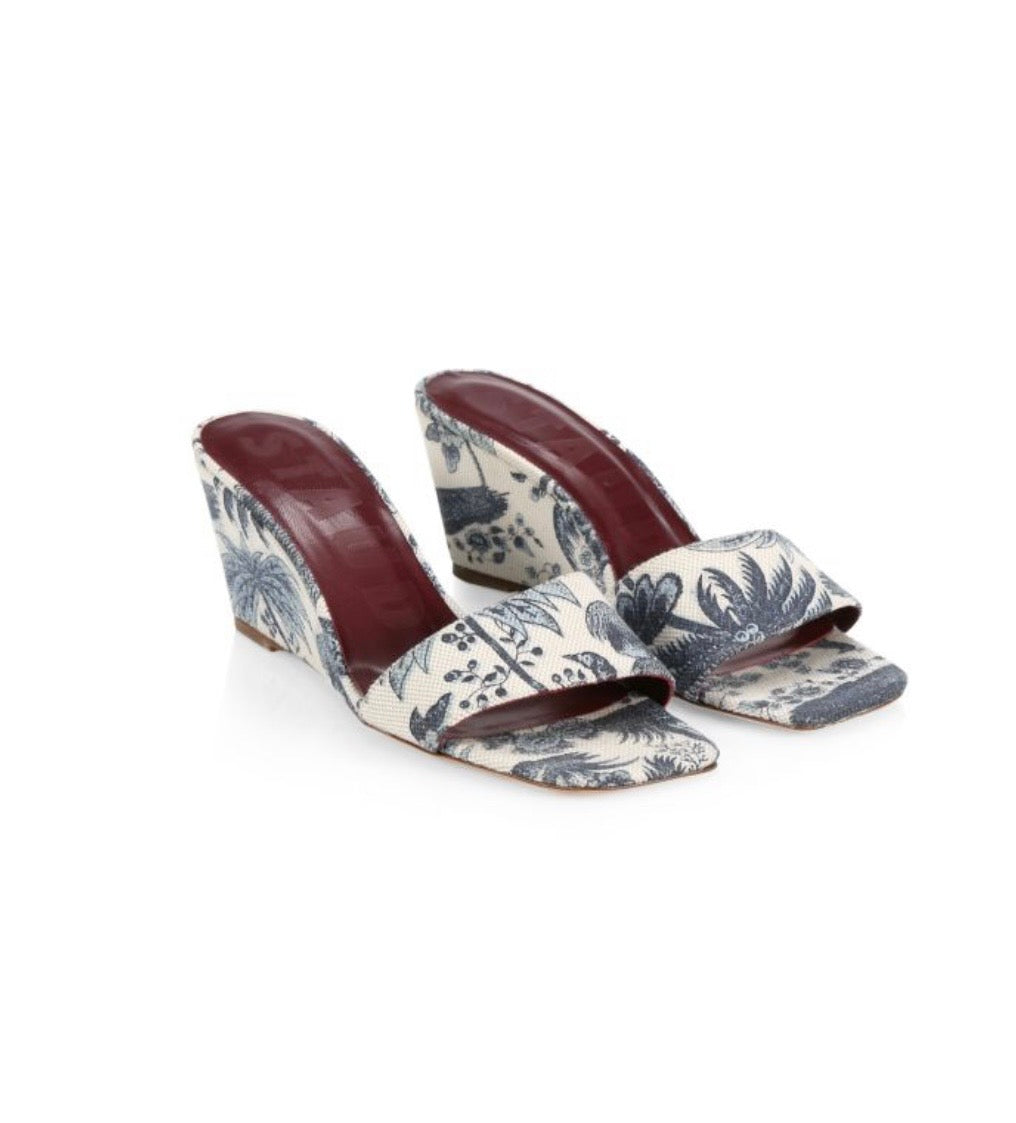 STAUD
Billie Tropical-Print Canvas Wedge Sandals