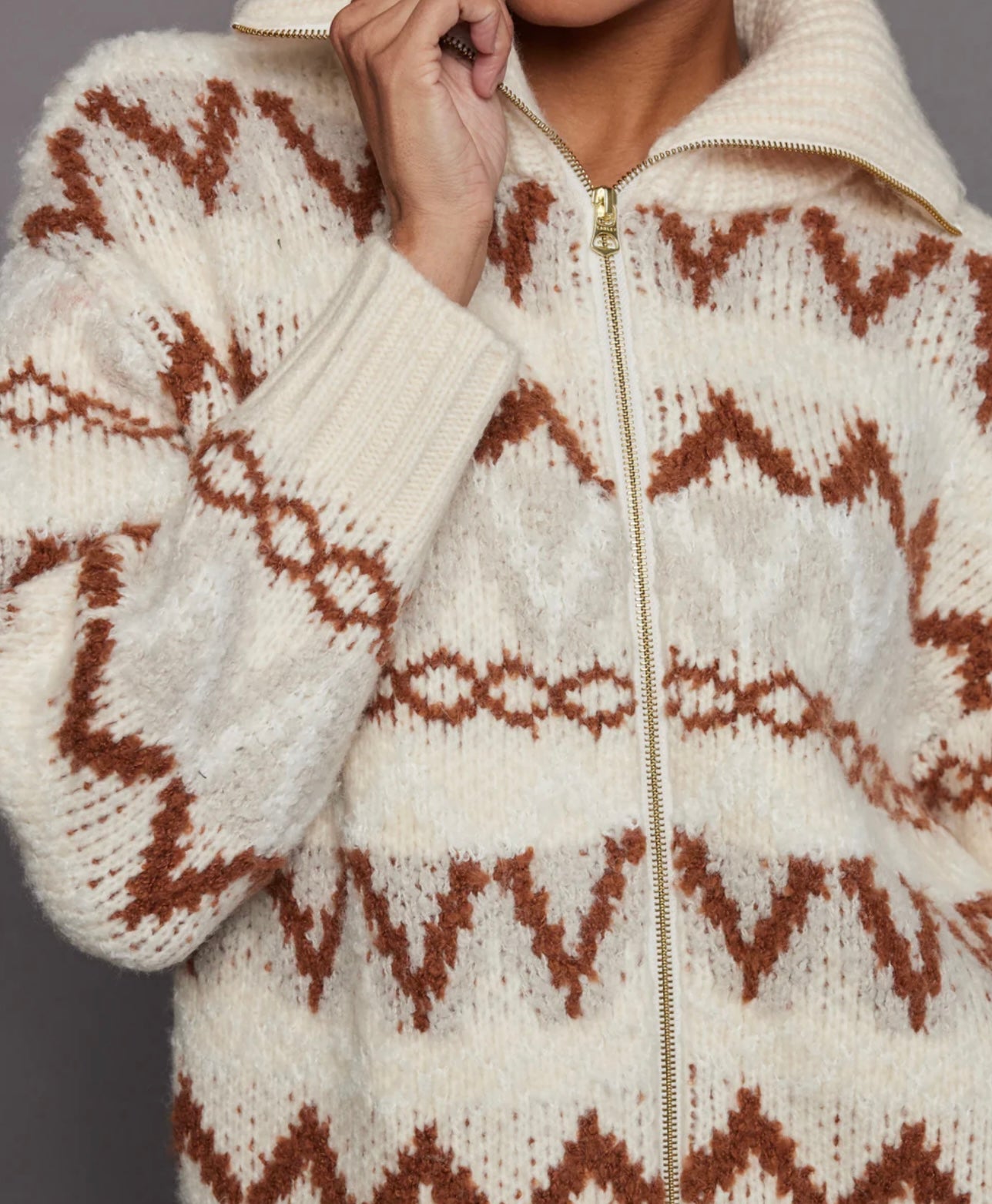 VARLEY Brooke Fairisle Cardigan Sweater In Whitecap Mountain Fairisle
