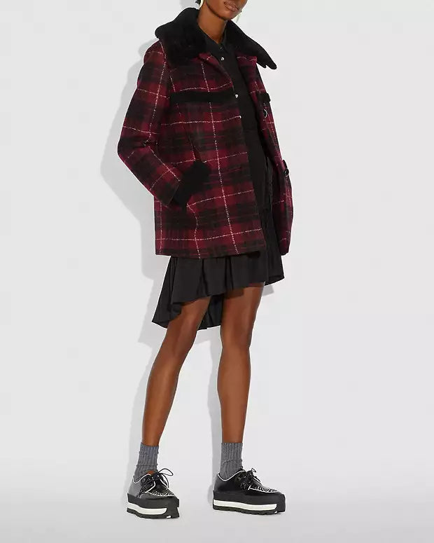 COACH RUNWAY plaid shearling jacket