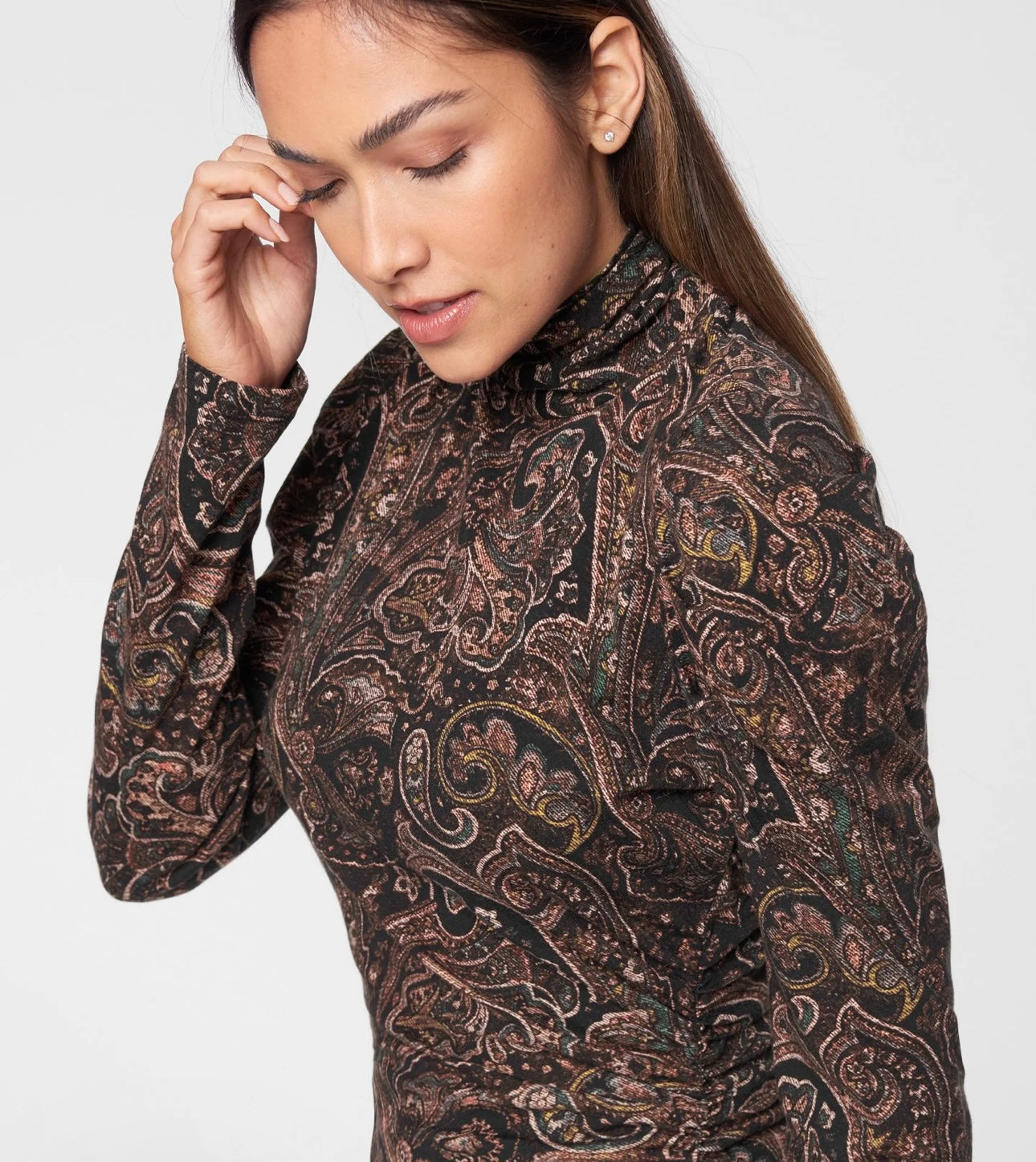 PAM & GELA - Paisley Mock Neck Shirred Top