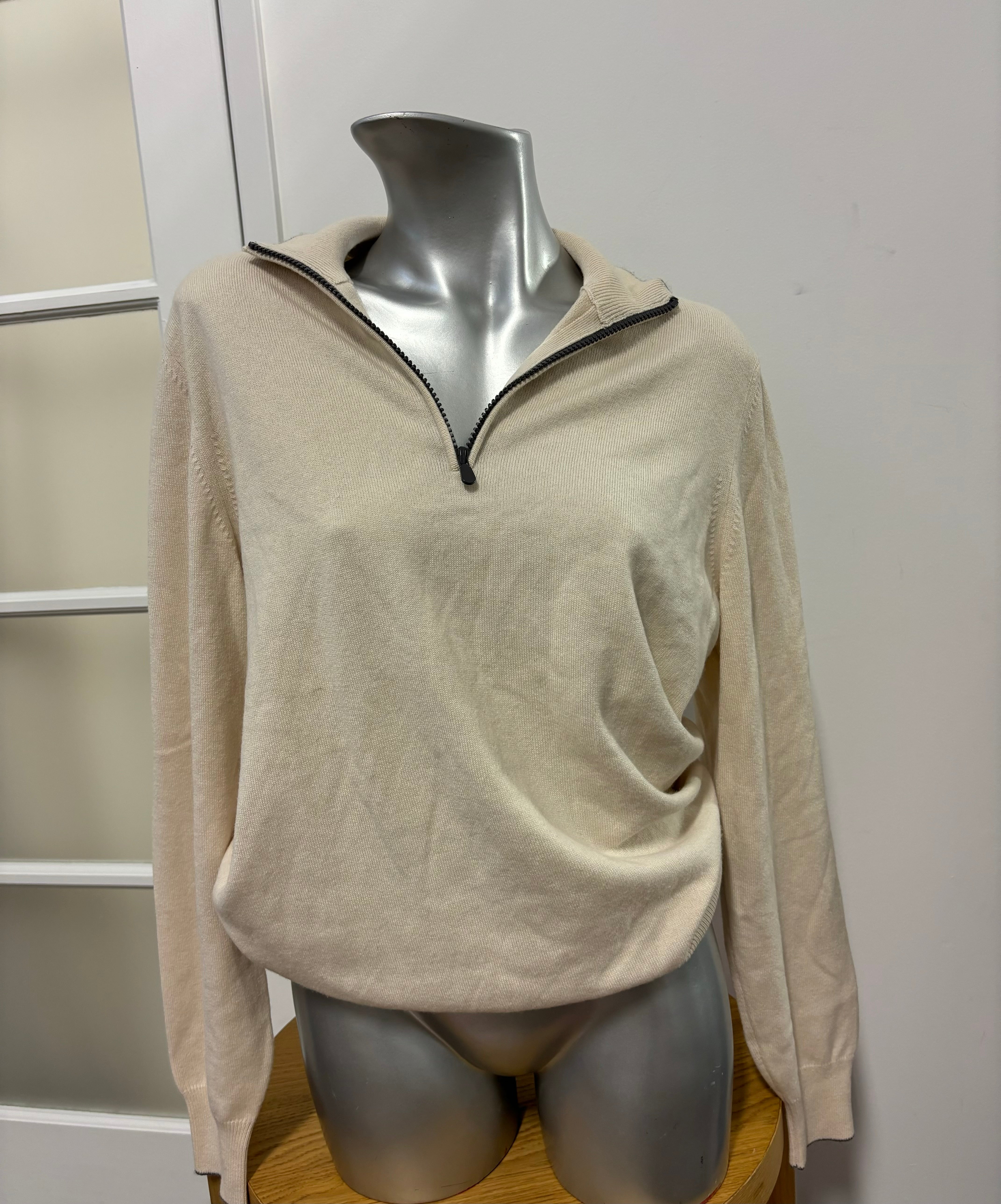 BRUNELLO CUCINELLI cream 3/4 zip cashmere sweater
