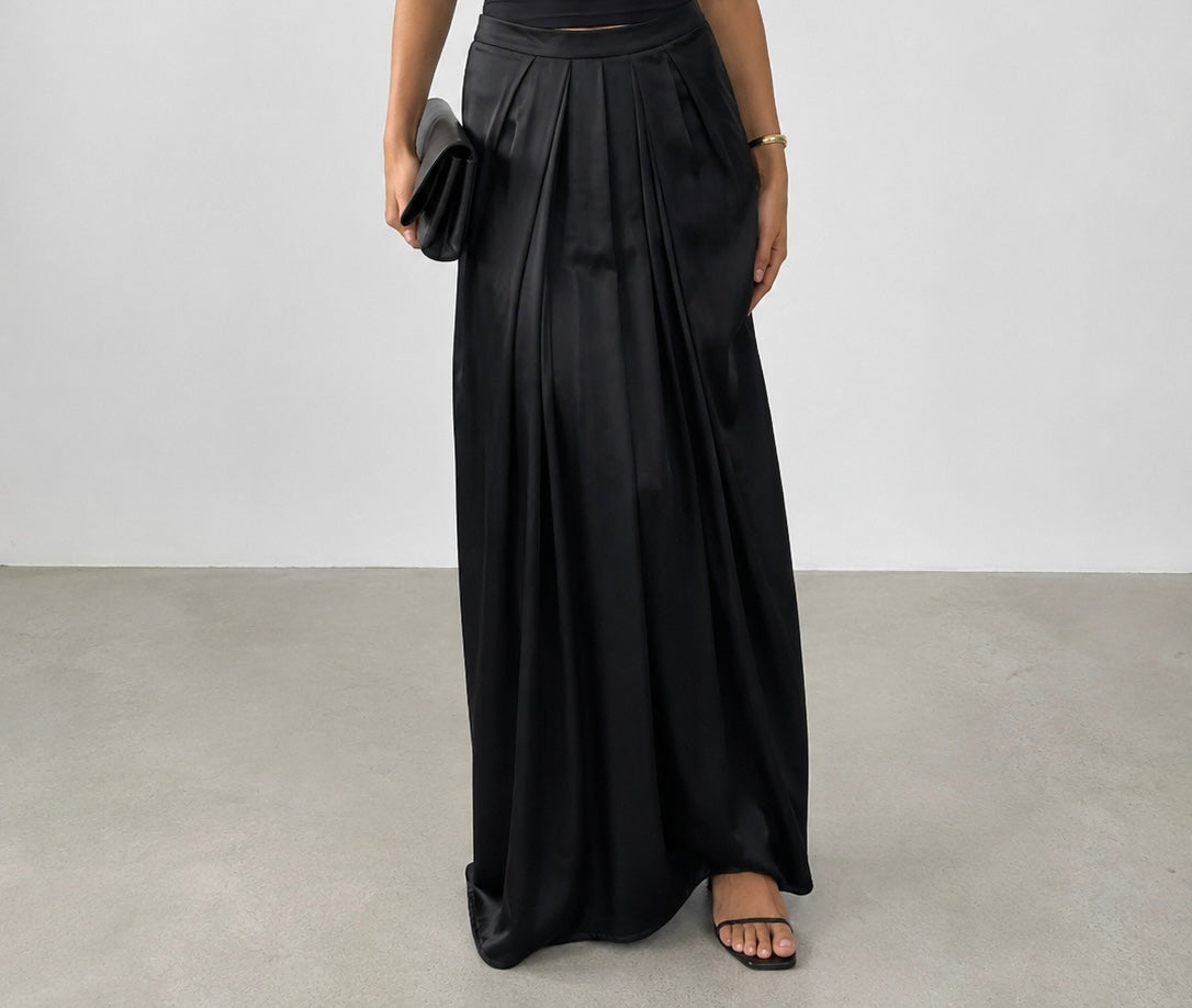 SABLYN black silk maxi skirt with slit