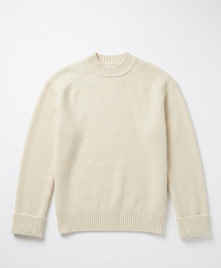 JIL SANDER cream 100% wool crewneck sweater