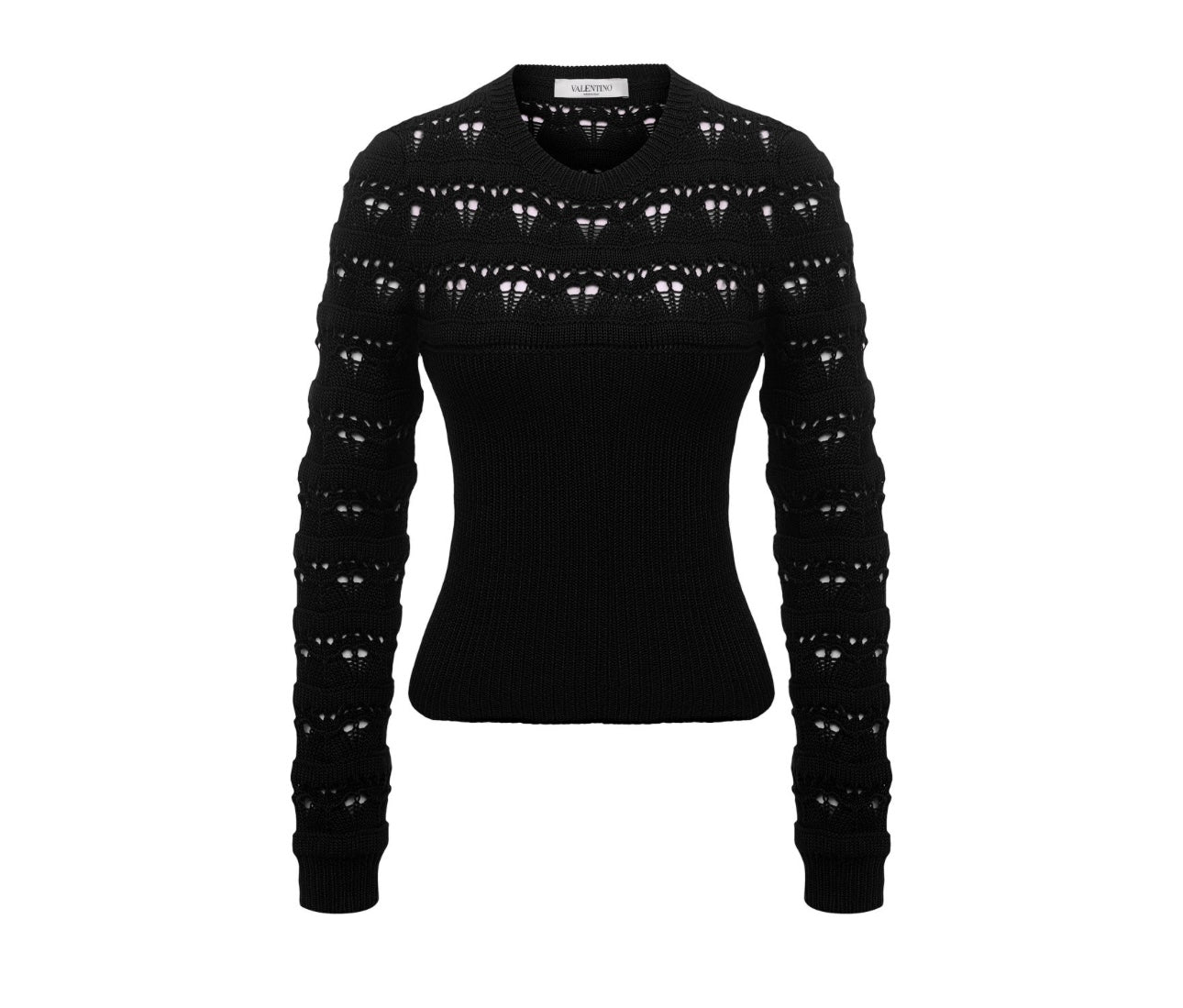 VALENTINO- Black crochet knit sweater