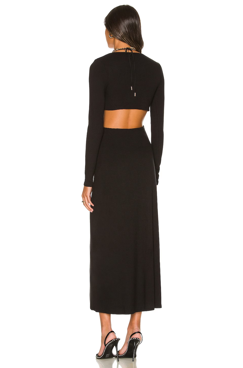 AFRM NWT long sleeve black cut out dress with tie