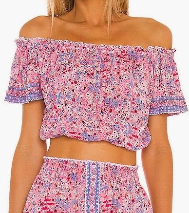 POUPETTE ST BARTH Cropped Off Shoulder Beaded Top