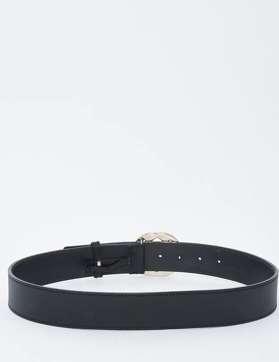 GUCCI BLACK LEATHER BELT WITH SILVER INTERLOCKING GG BUCKLE - 80/32