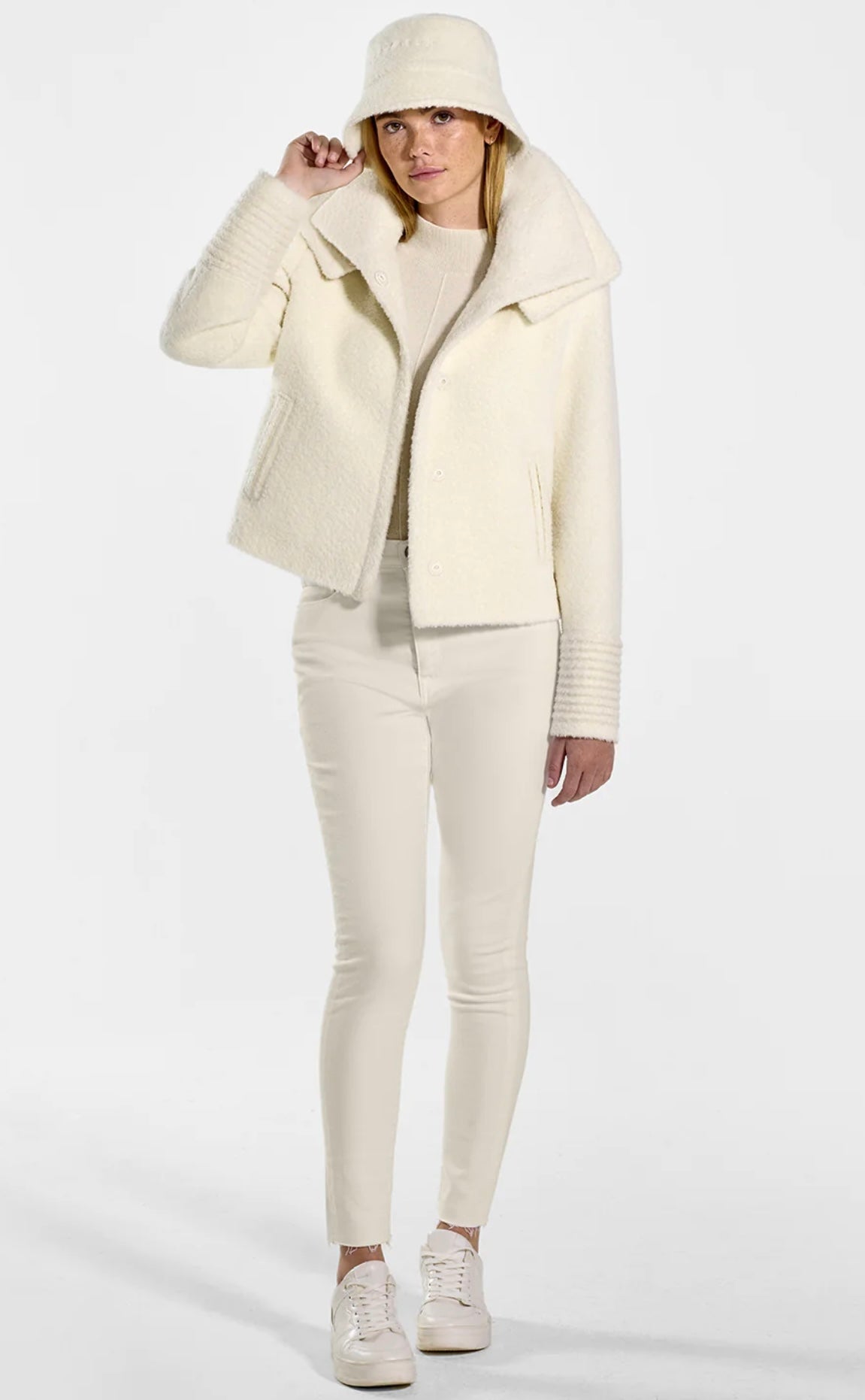 SENTALER - BOUCLÉ ALPACA MOTO JACKET WITH SIGNATURE DOUBLE COLLAR