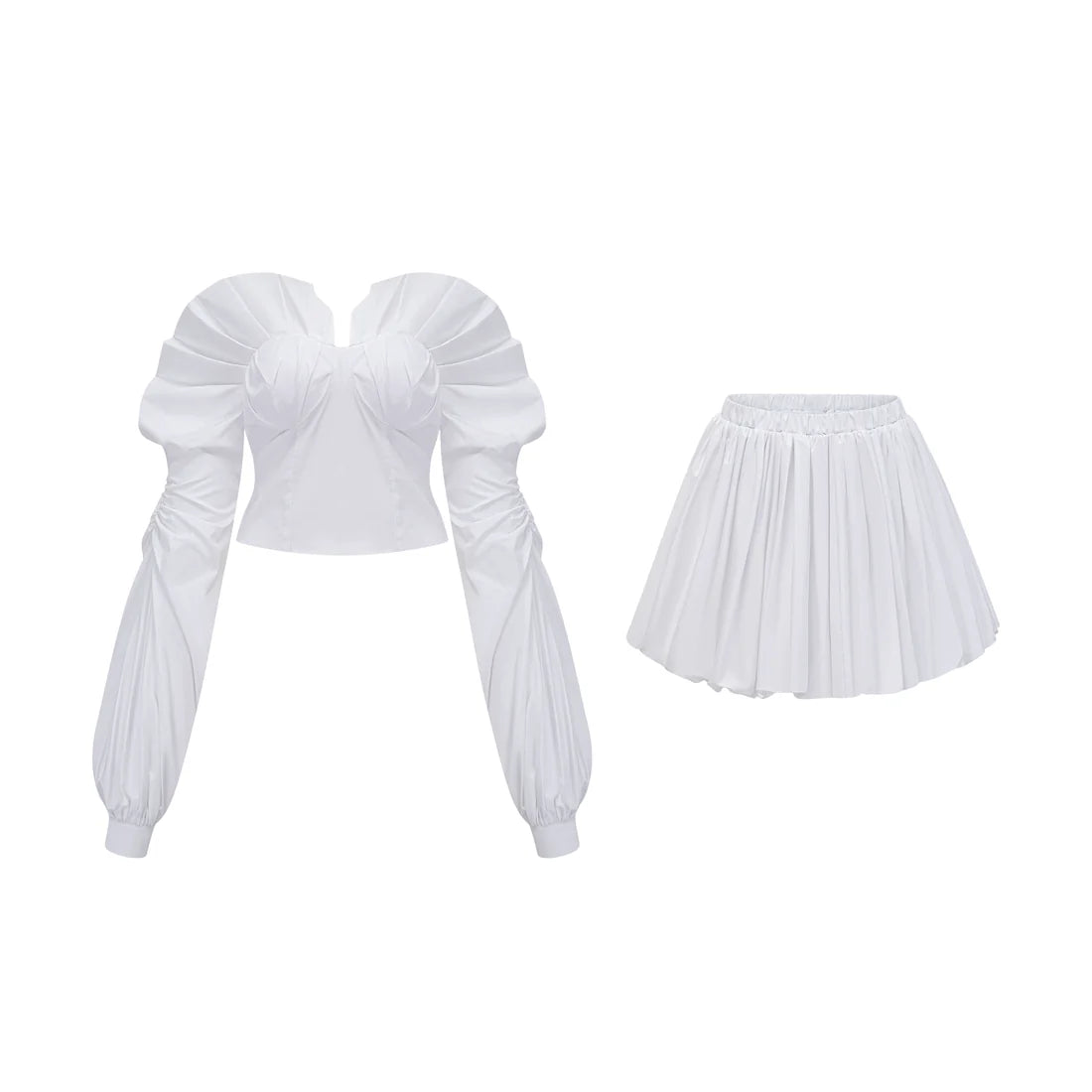 Miss Rosier White Puff Sleeve Crop Top & Balloon Mini Skirt Set