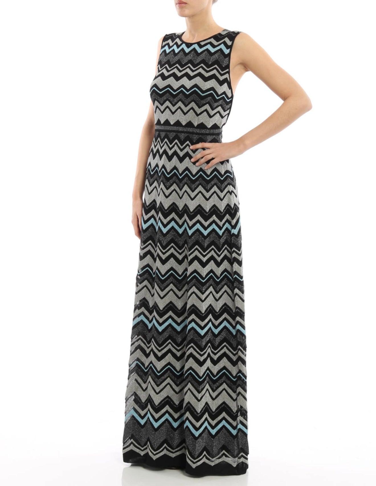 M MISSONI METALLIC ZIGZAG CROSS BACK MAXI DRESS