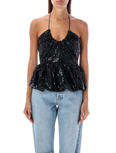 ROTATE black sequins halterneck tank top, peplum