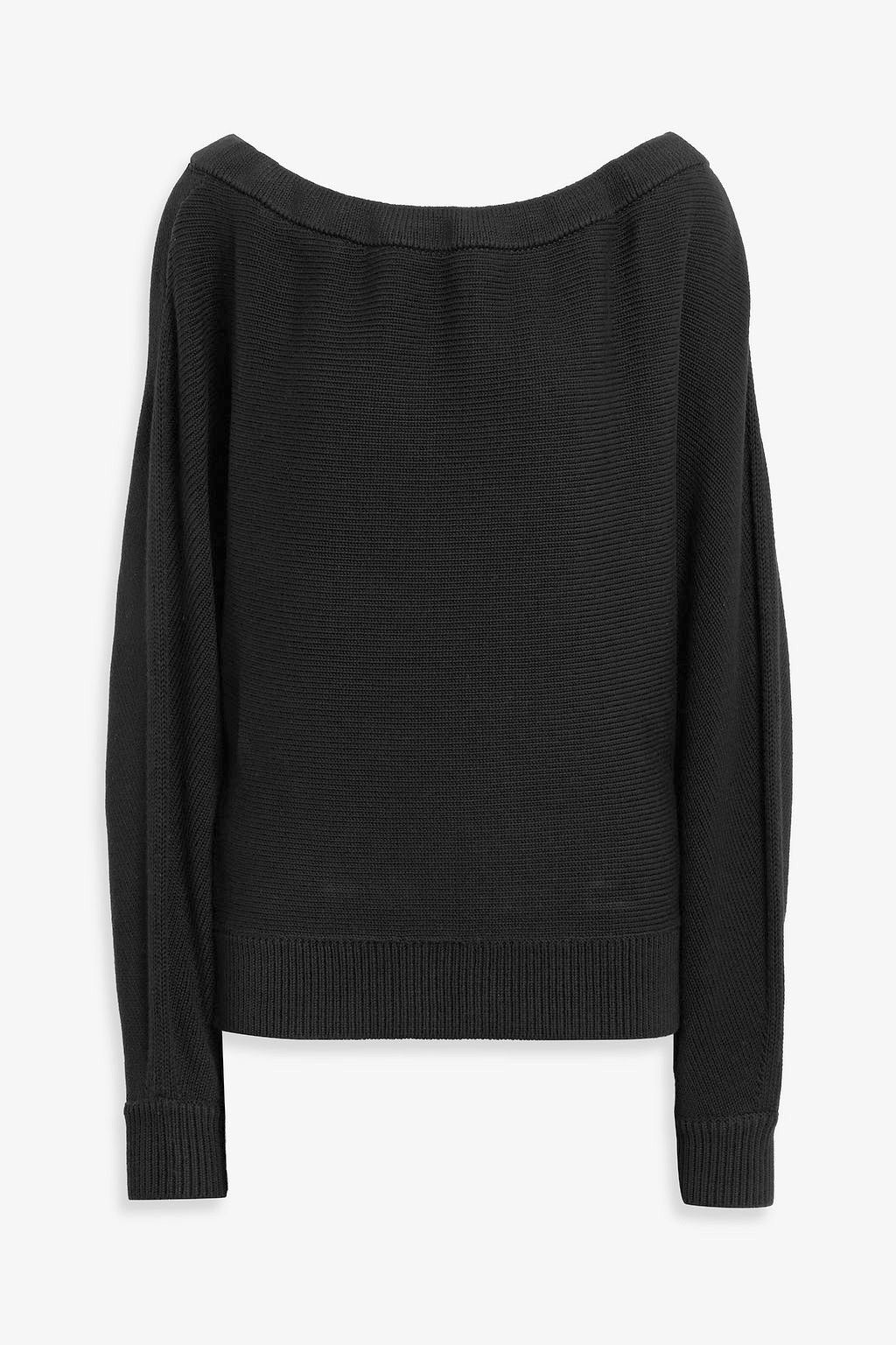 HELMUT LANG black long sleeve knit sweater, wide neck with rope tie