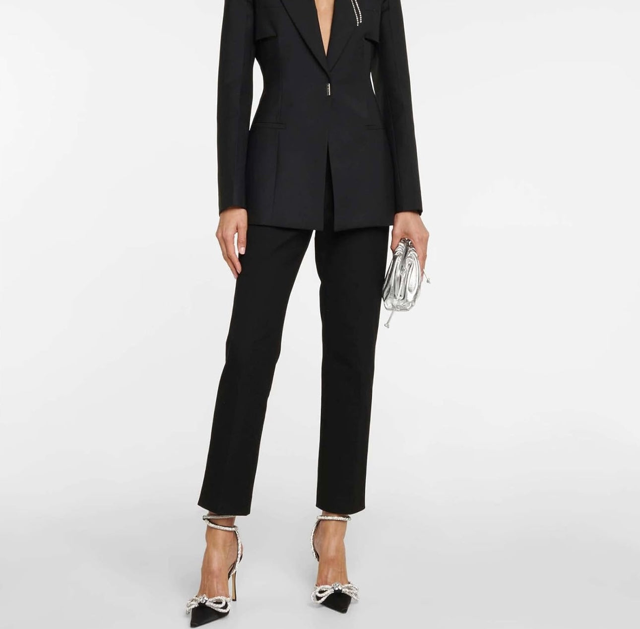 MIRAAZZURRA Women High Heeled Sandals Satin Sparkly Rhinestone Double Bow Sandals Pointy Toe Stiletto Adjustable Crystal Ankle Straps Buckle Shoes Summer Bridal Shoes