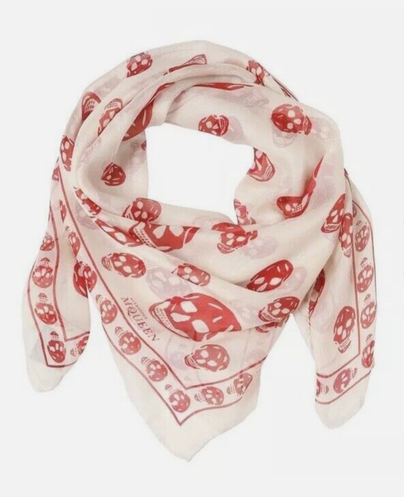 Alexander McQueen White & Red Silk Skull Scarf