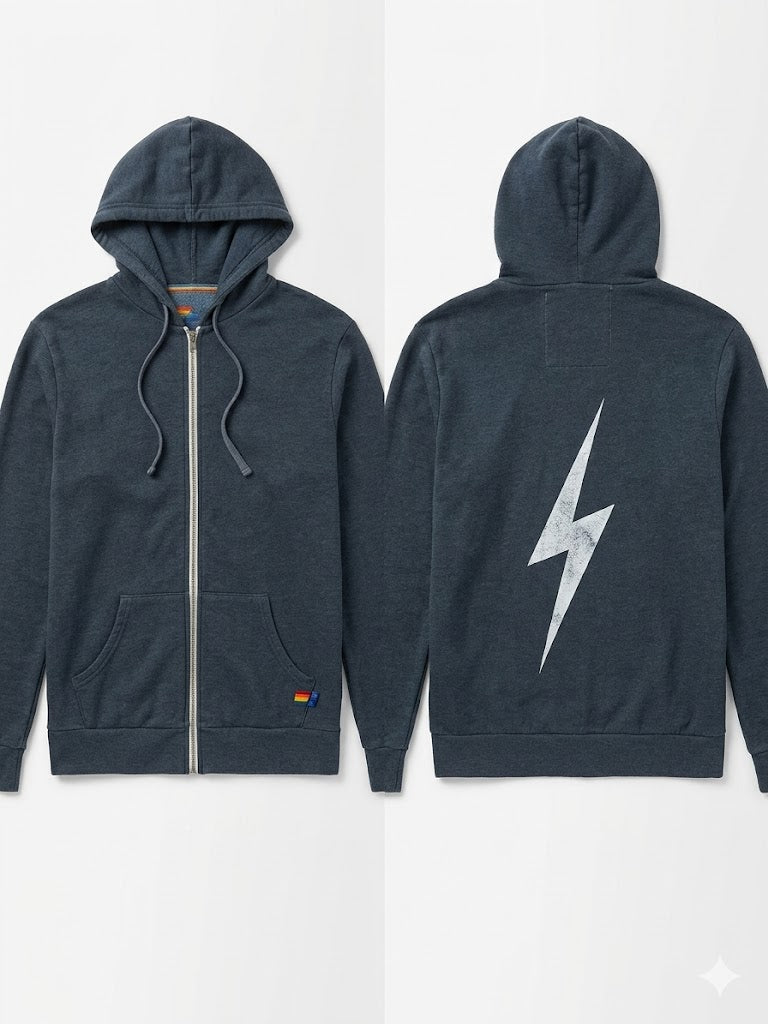 AVIATOR NATION CHARCOAL GREY LIGHTENING BOLT ZIP