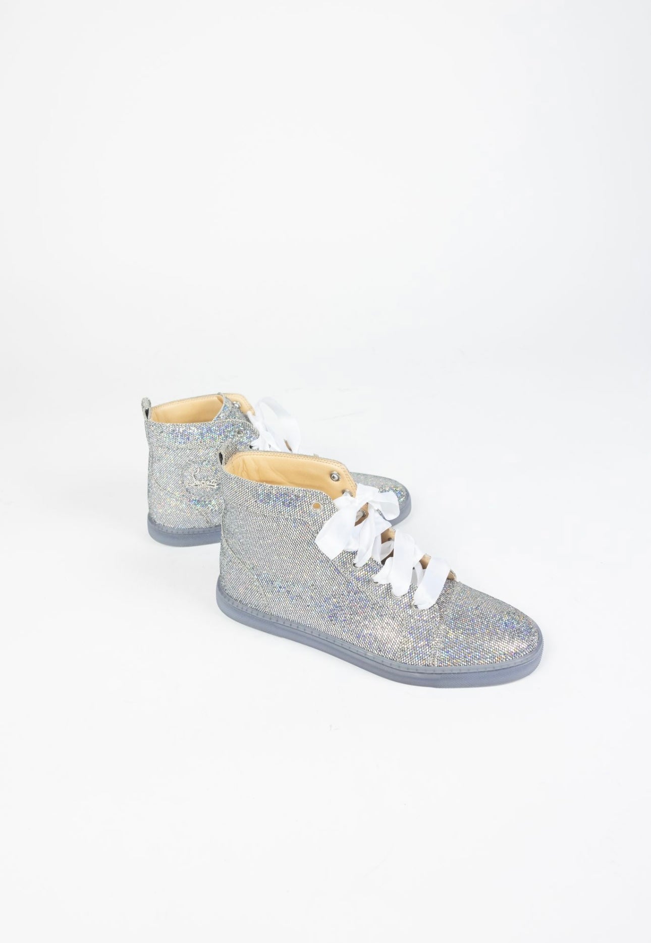 Christian Louboutin Silver Glitter Disco Ball Rantus Orlato High Top Sneakers