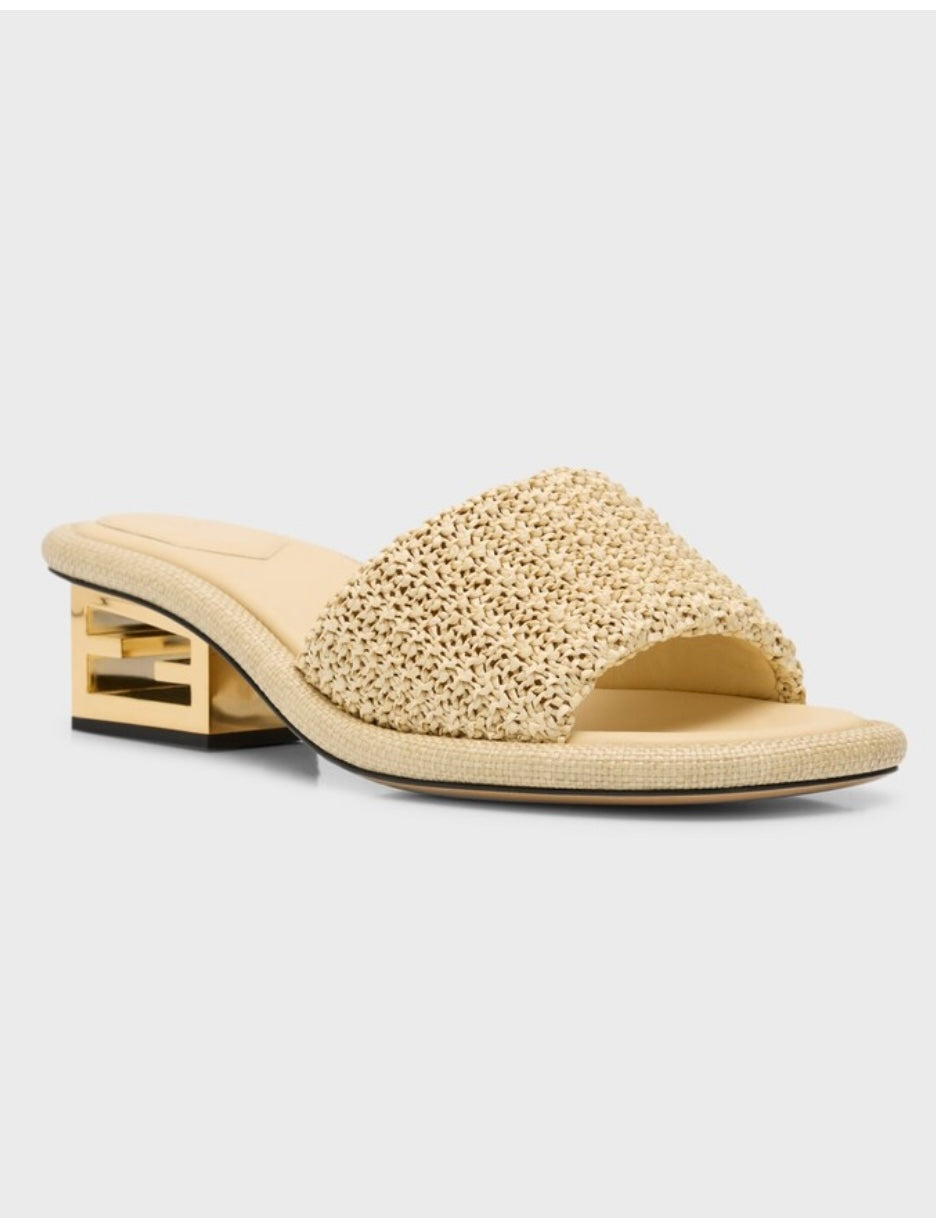 Fendi Raffia Logo-Heel Slide Sandals