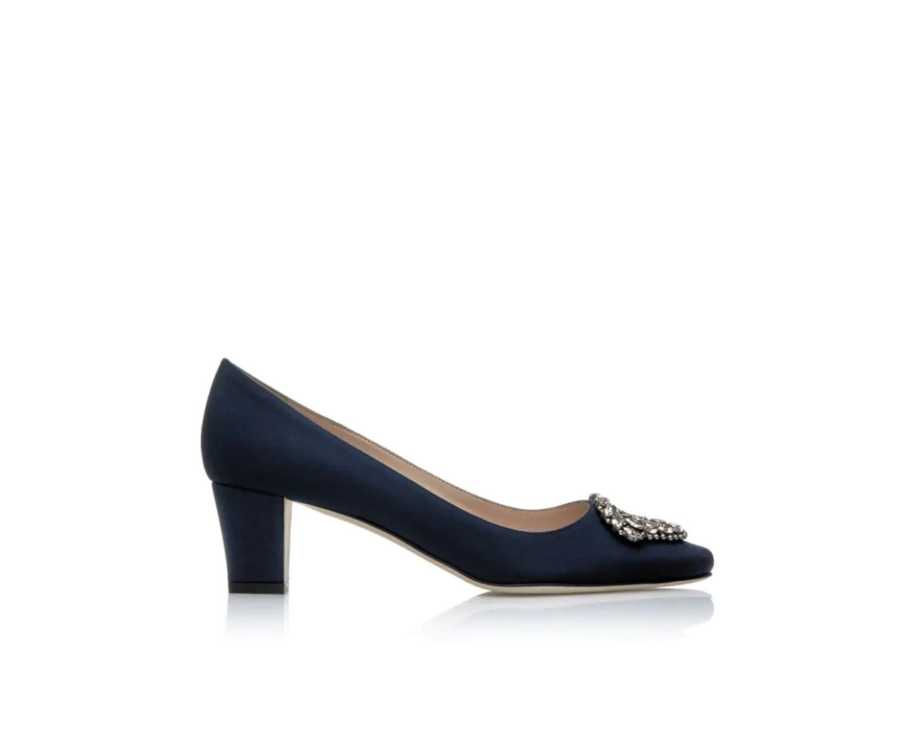Manolo Blahnik - OKKATO Navy Crêpe De Chine Jewel Buckle Pumps