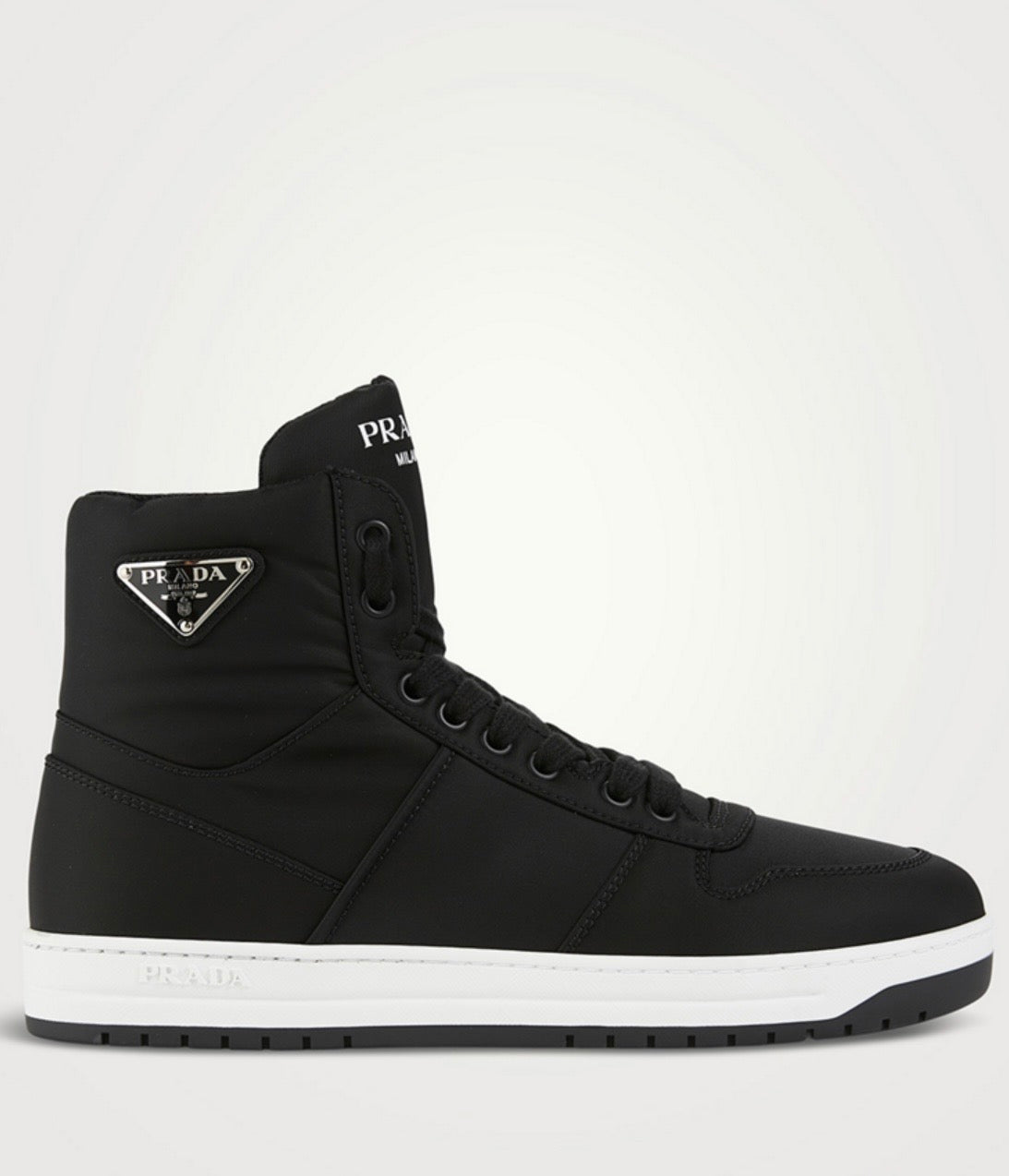 PRADA RE-NYLON BLACK HIGH-TOP SNEAKERS
