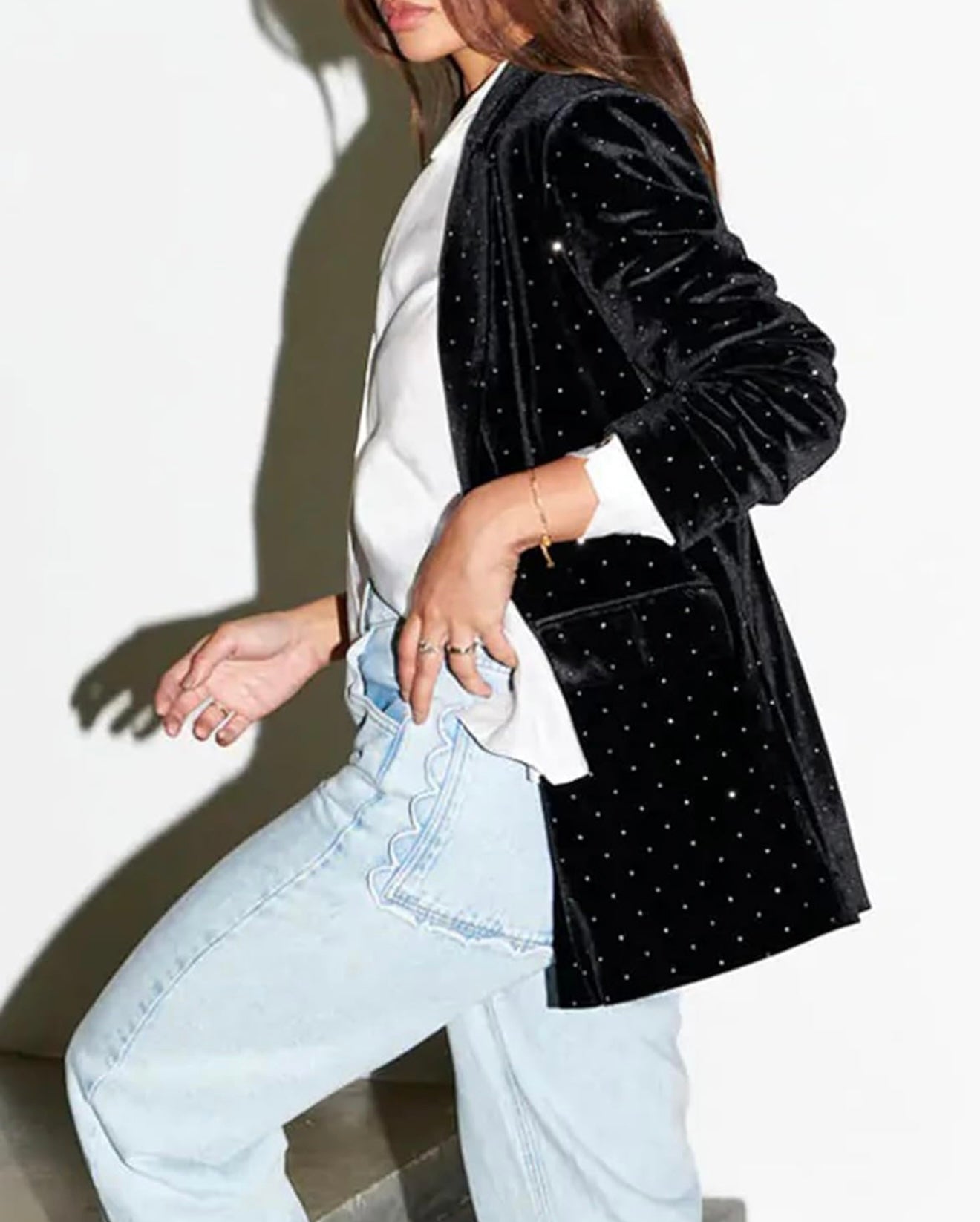 SEN set, black velvet with silver polka dots, shorts and blazer