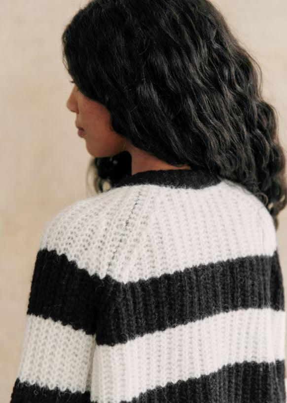 SEZANE black/white stripe alpaca wool cardigan