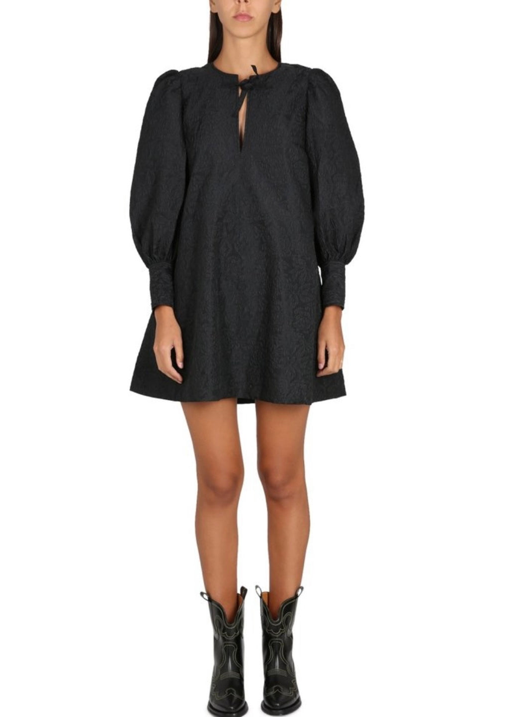 GANNI - Jacquard Organza Midi Dress in Black