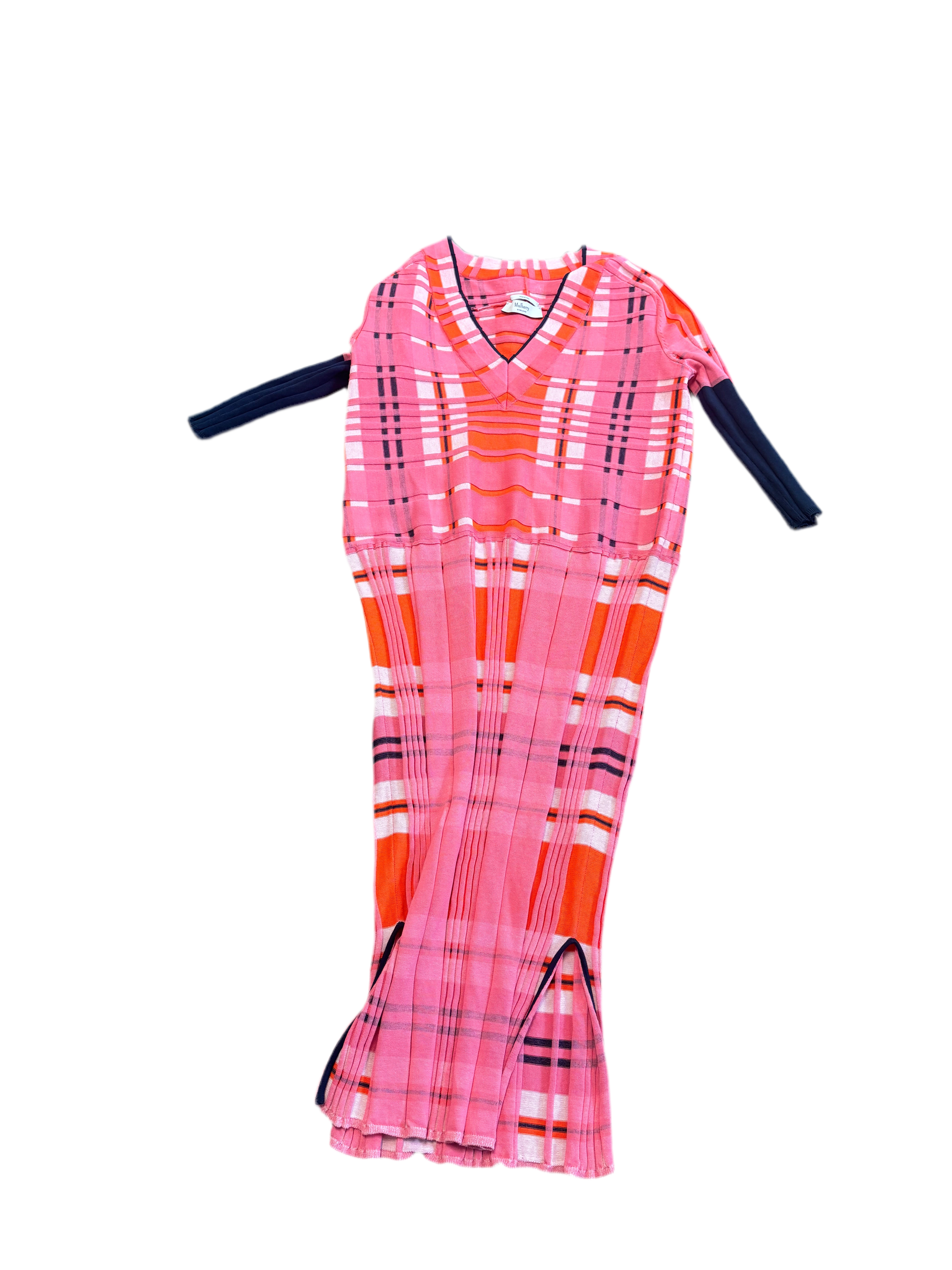 MULBERRY pink, orange, navy knit 3/4 sleeve dress