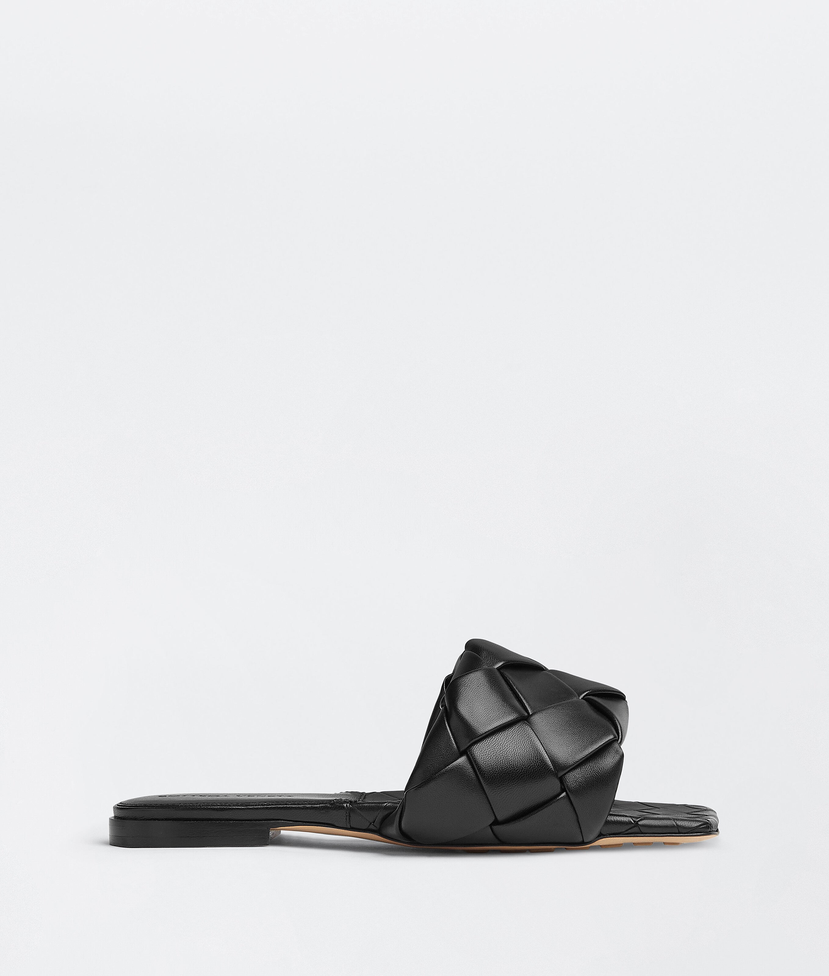 BOTTEGA VENETA black woven sandals, square toe