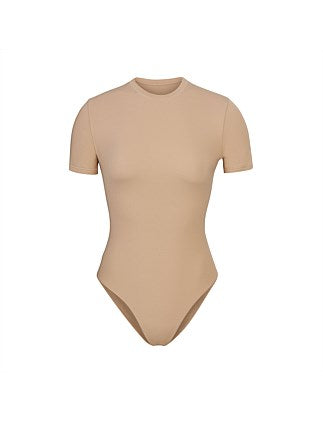 SKIMS tan short sleeve bodysuit
