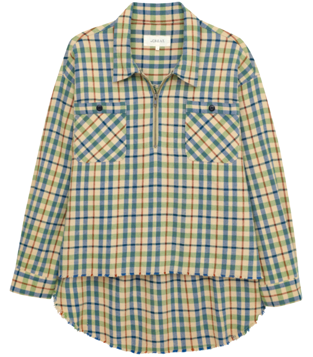 THE GREAT yellow/blue/red/green plaid flannel top