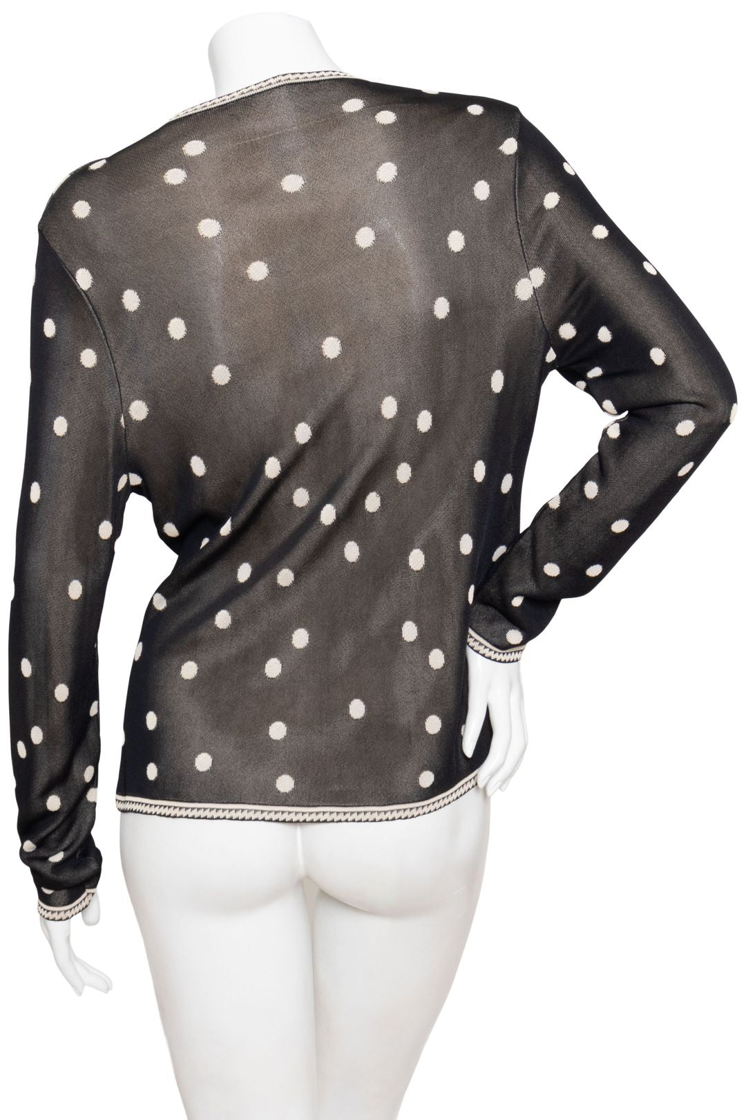 CHANEL black and nude polka dot cardi with floral detailing