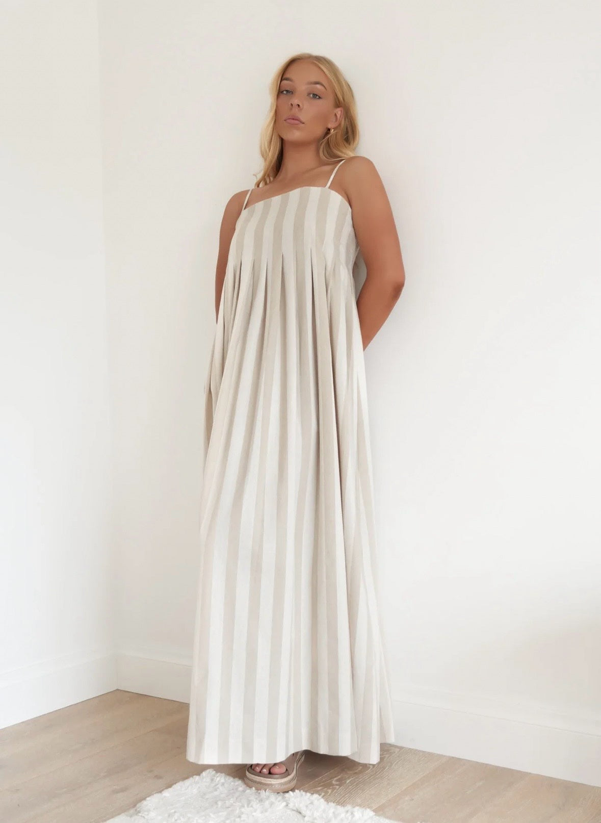 YH & Co Ivory/Beige Sriped Midi Sundress NWT