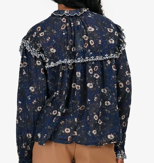 Isabel Marant Etoile Floral Print Ruffle Blouse with Eyelet Trim