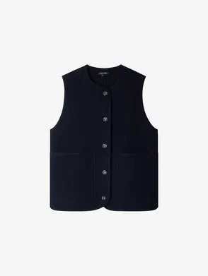 SOEUR "Chicago" 100% virgin wool navy button up vest NWT