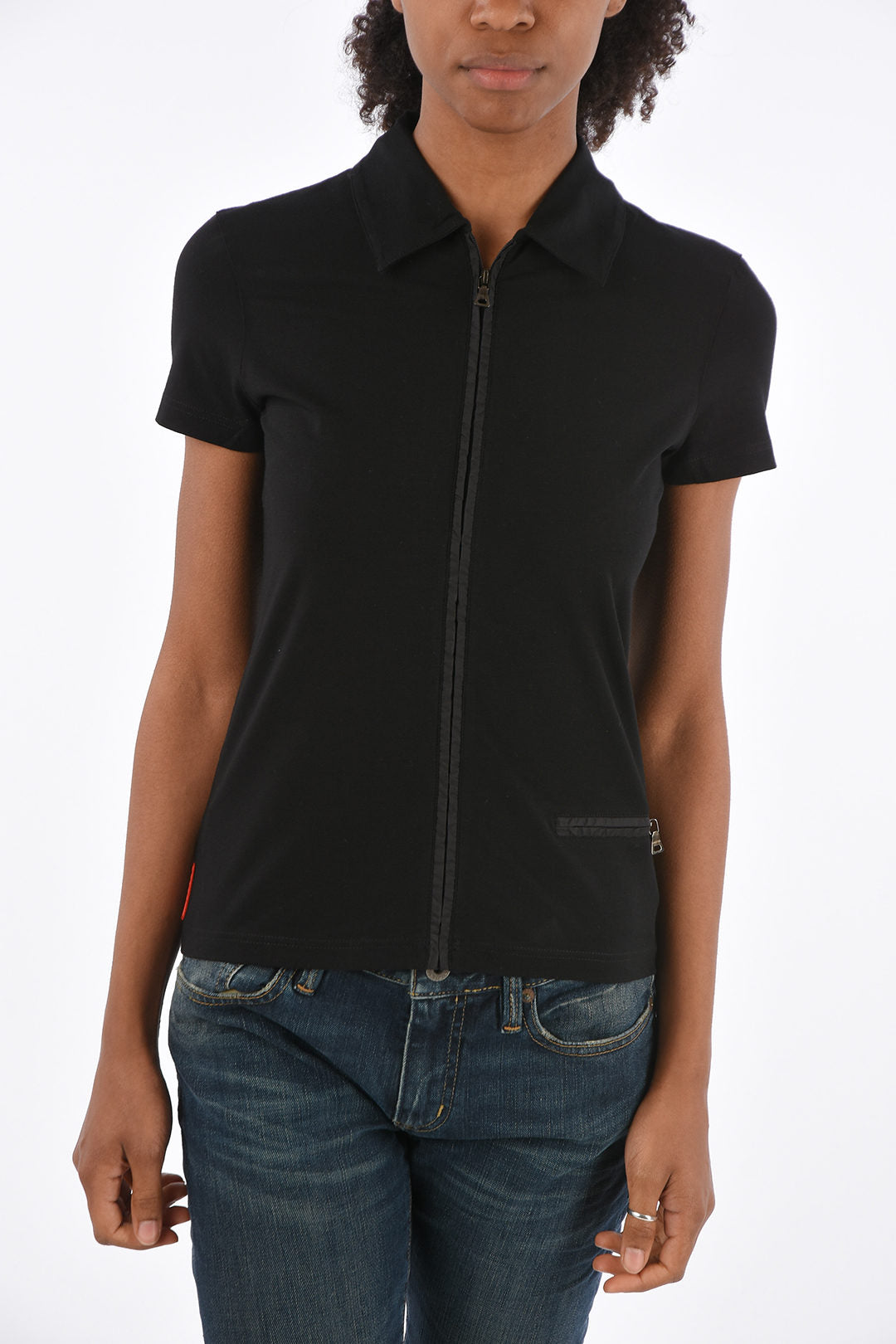 PRADA black full zip tee with bottom pocket