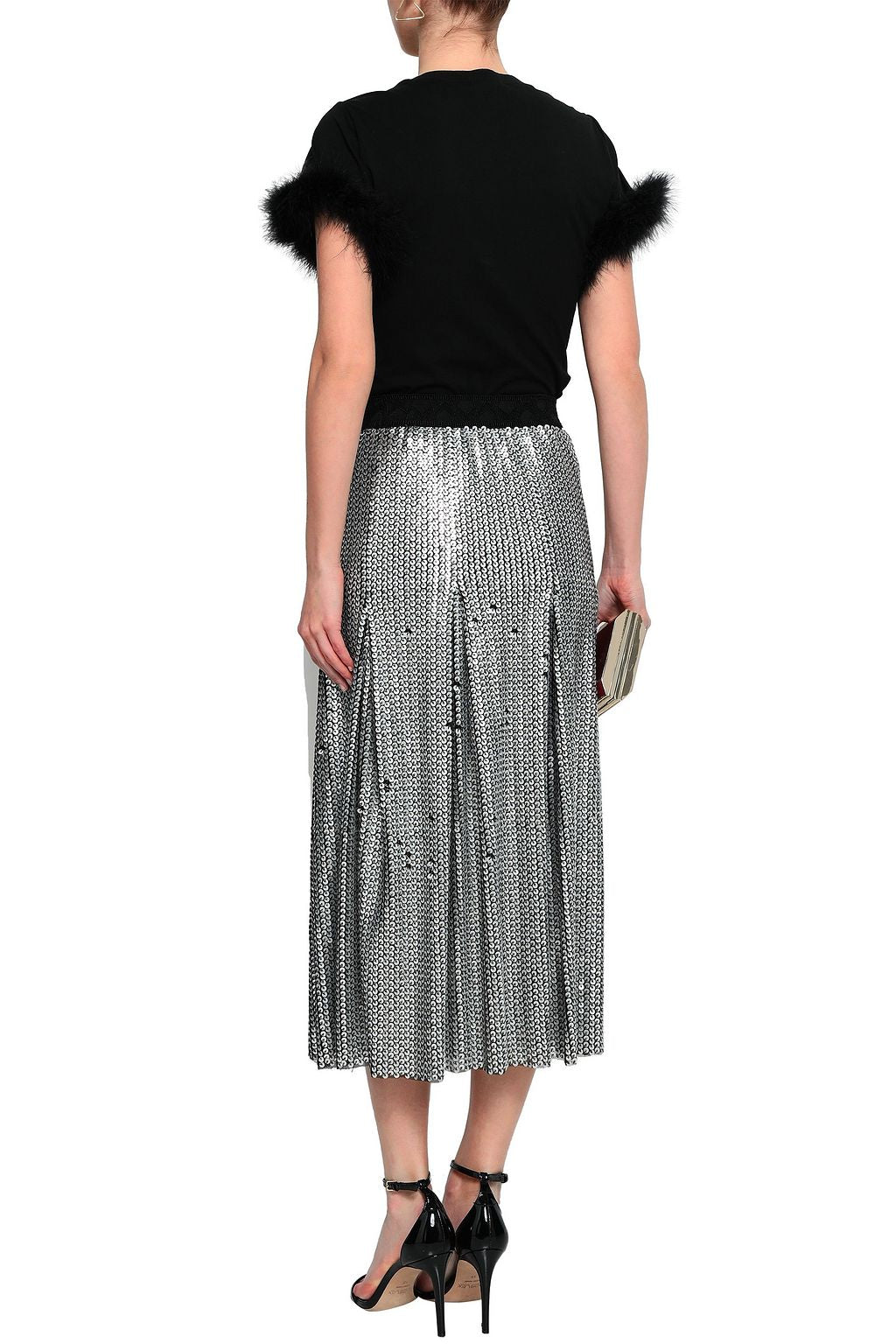 CINQ A SEPT black feather trimmed tee