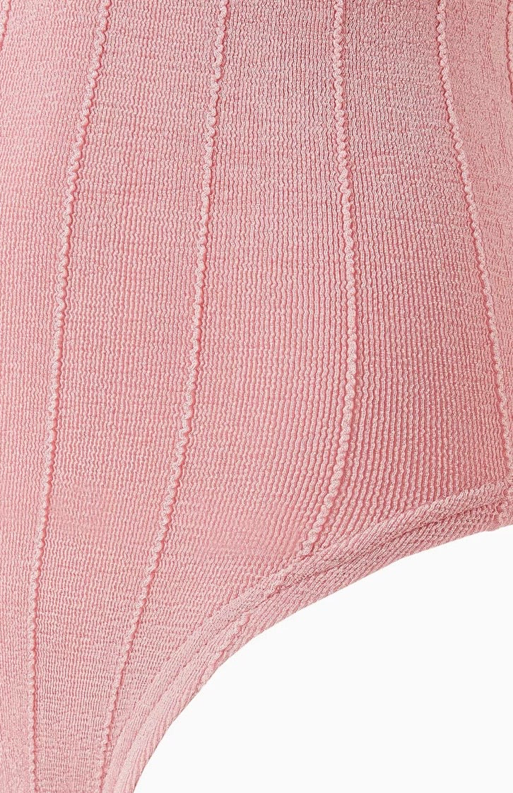 HUNZA G baby pink fabric one piece strapless swim
