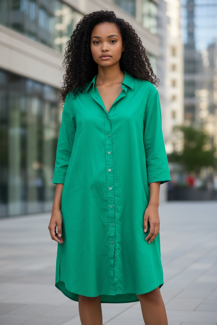 JIL SANDER green 3 quarter sleeve button down short dress