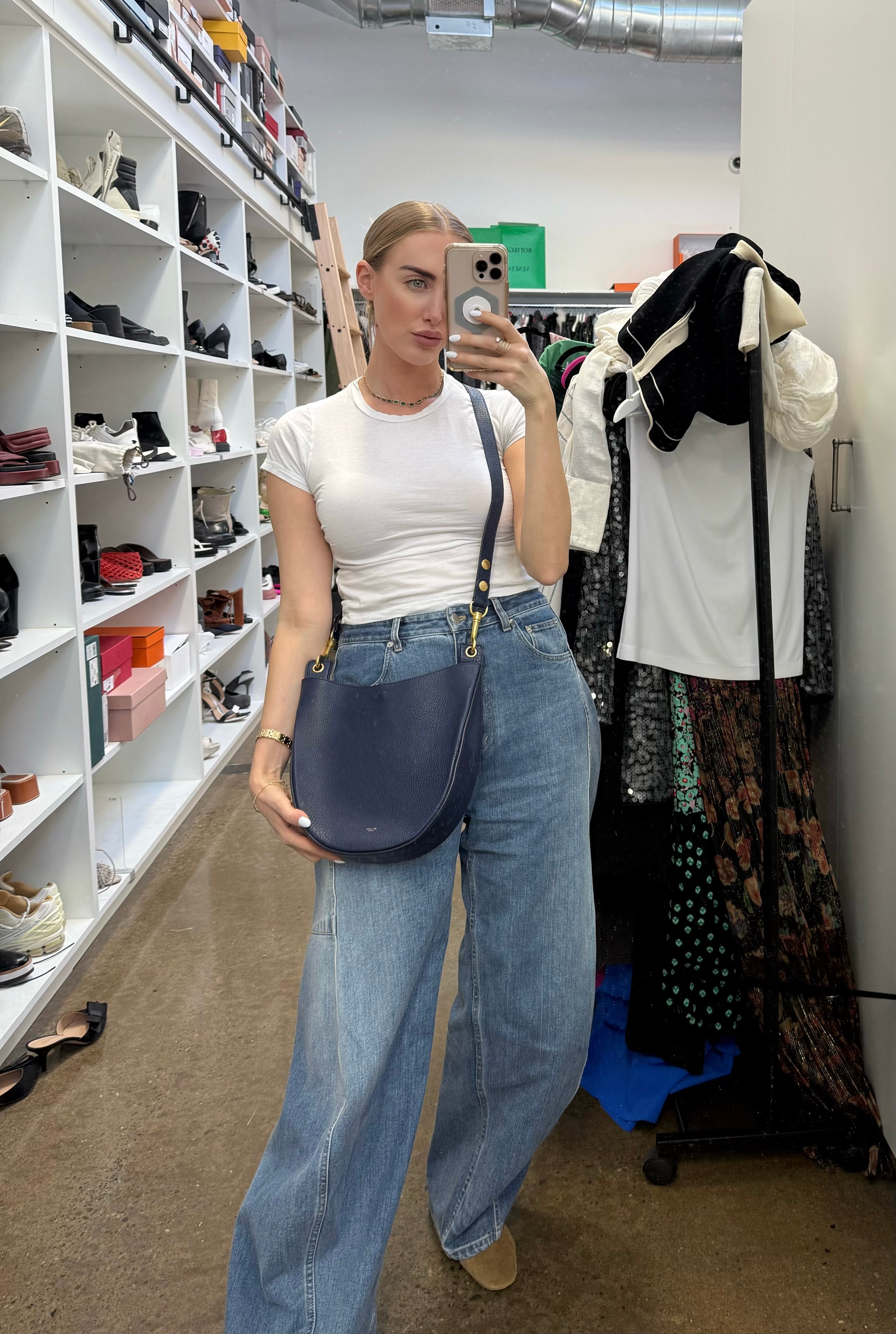 CELINE, Crisped Calfskin Hobo Ink Blue Bag