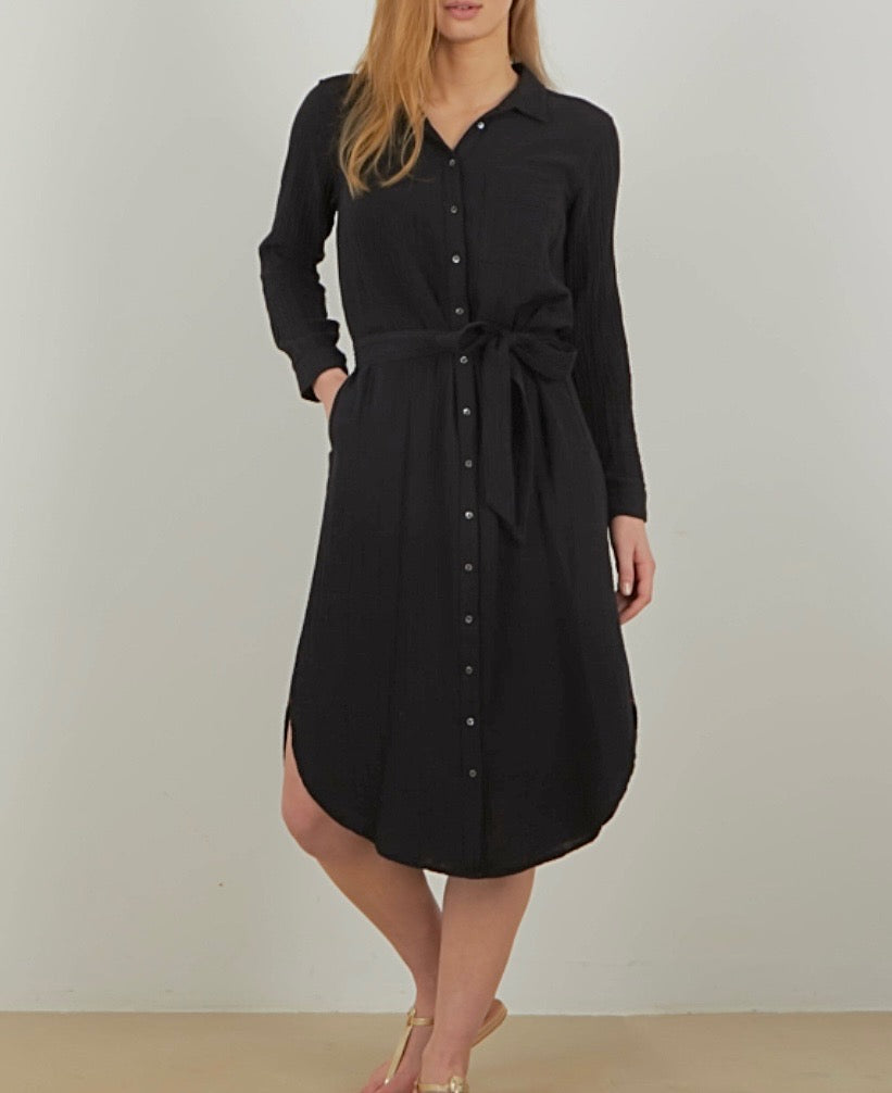 XIRENA black long sleeve button down maxi dress with belt