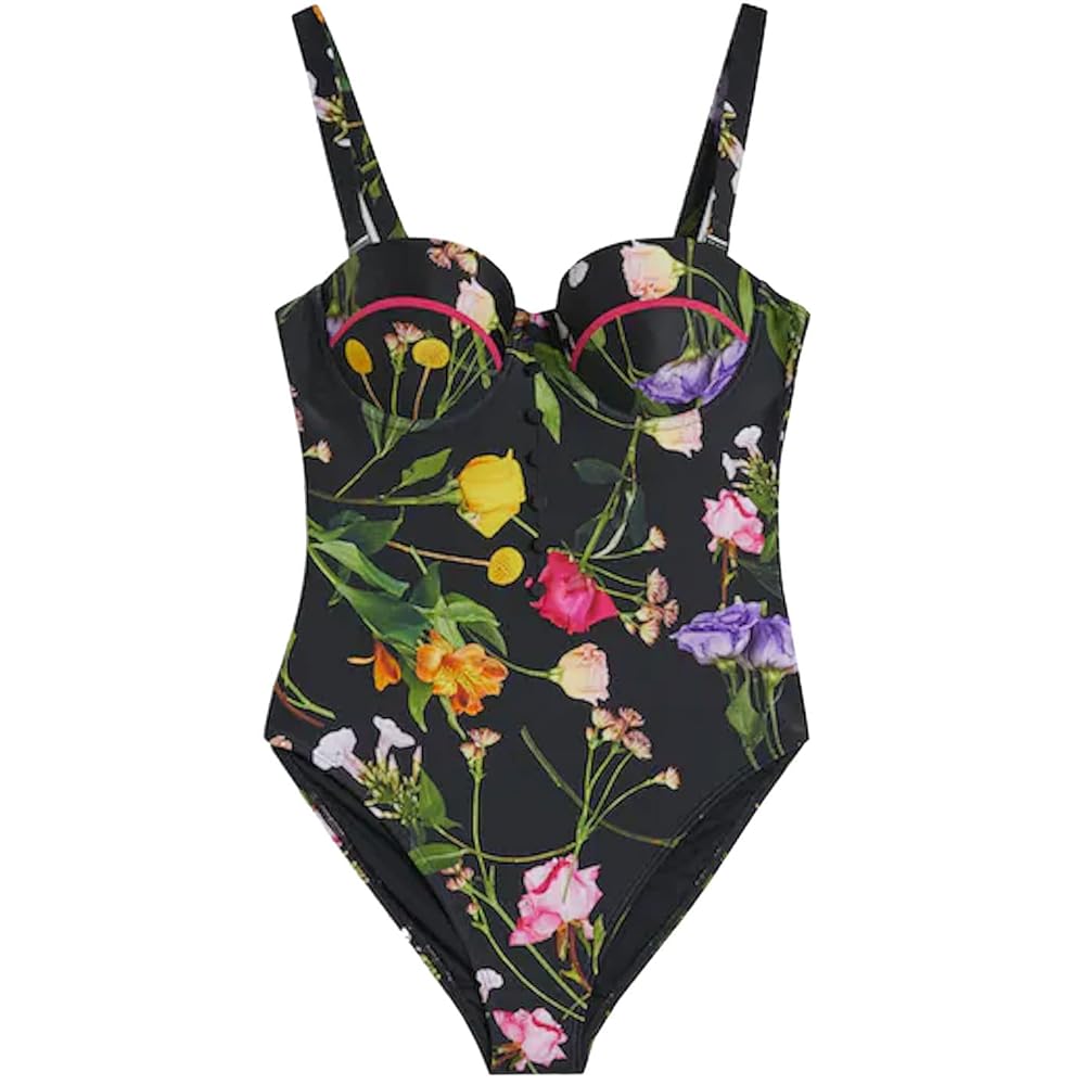 TED BAKER cupped black with floral print swimsuit NWT