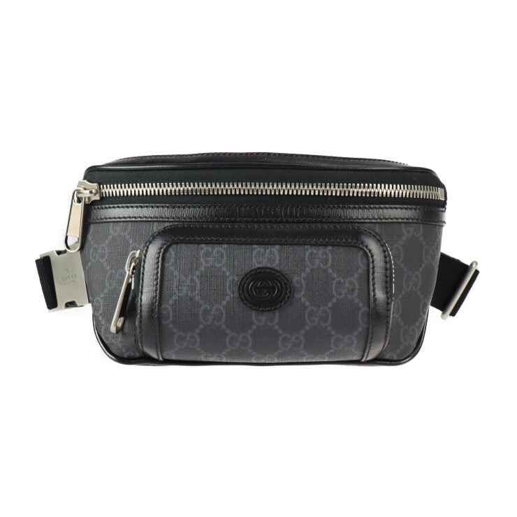 GUCCI monogram navy blackish belt bag, silver zipper