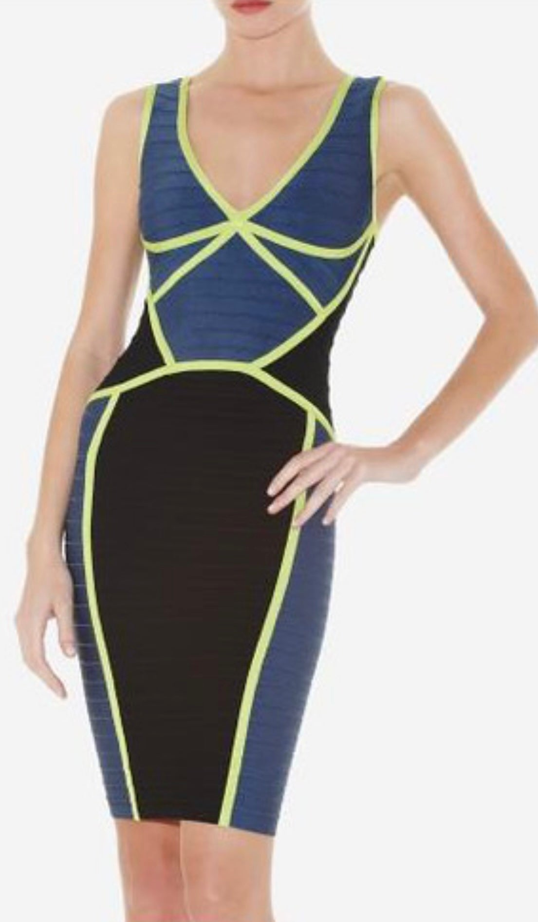 HERVE LEGER blue and green short bandage dress