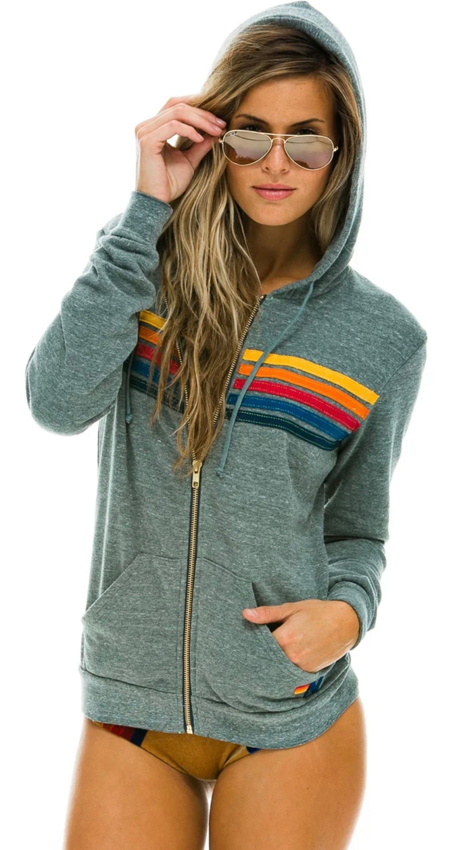 AVIATOR NATION
5 STRIPE HOODIE & SWEATPANTS SET- HEATHER GREY