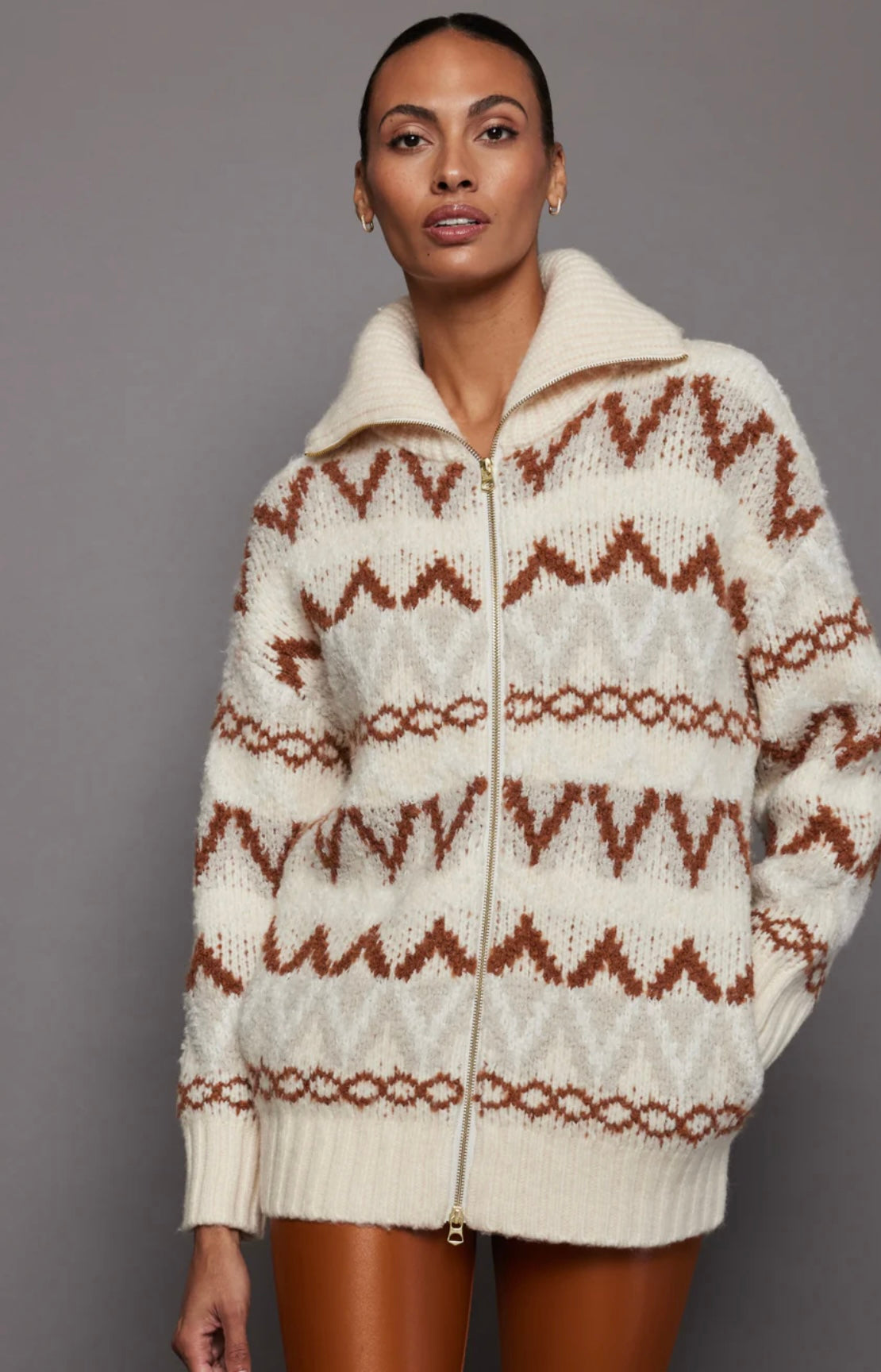 VARLEY Brooke Fairisle Cardigan Sweater In Whitecap Mountain Fairisle