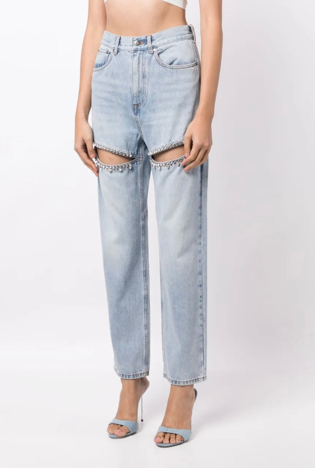 AREA crystal-embellished straight-leg jeans, 28