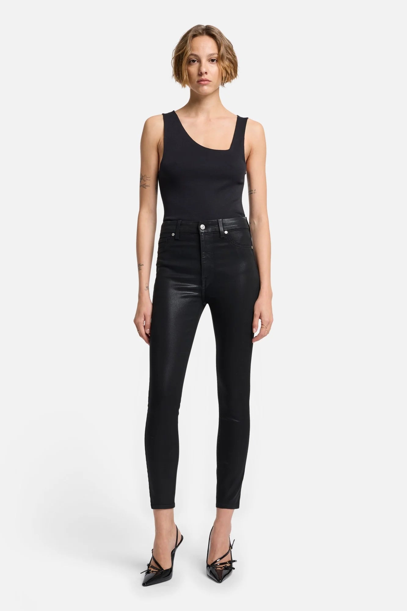 7 FOR ALL MANKIND black coated skinny jeans, faux leather look NWT the ankle skinny