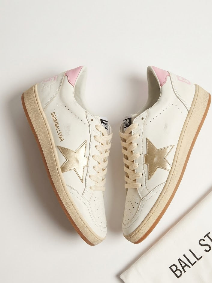 GOLDEN GOOSE white ballstar sneakers, light pink, gold star