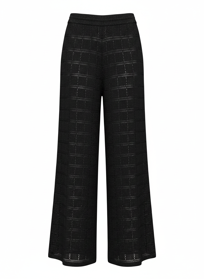 CALLE DEL MAR black crochet white leg pants
