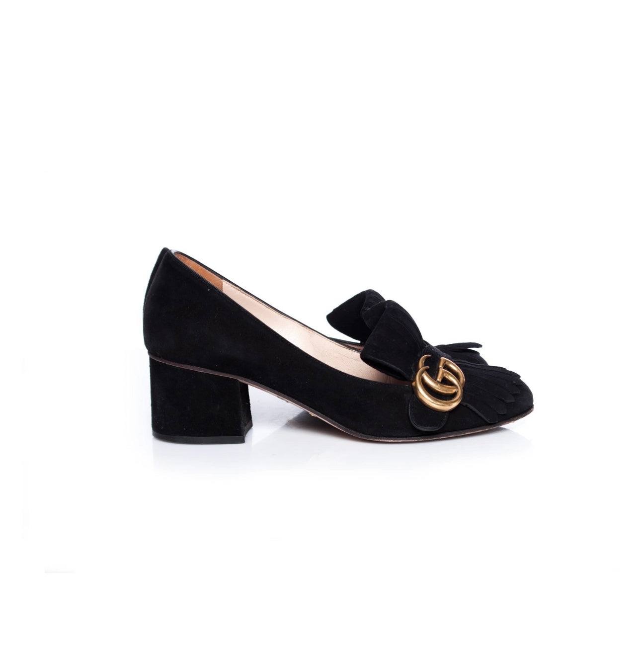 GUCCI - Black suede mid-heel loafer marmont pumps